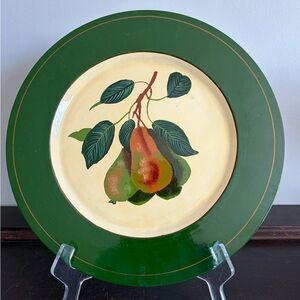 Green and Cream Decorative Lacquer Plate with Pear Design